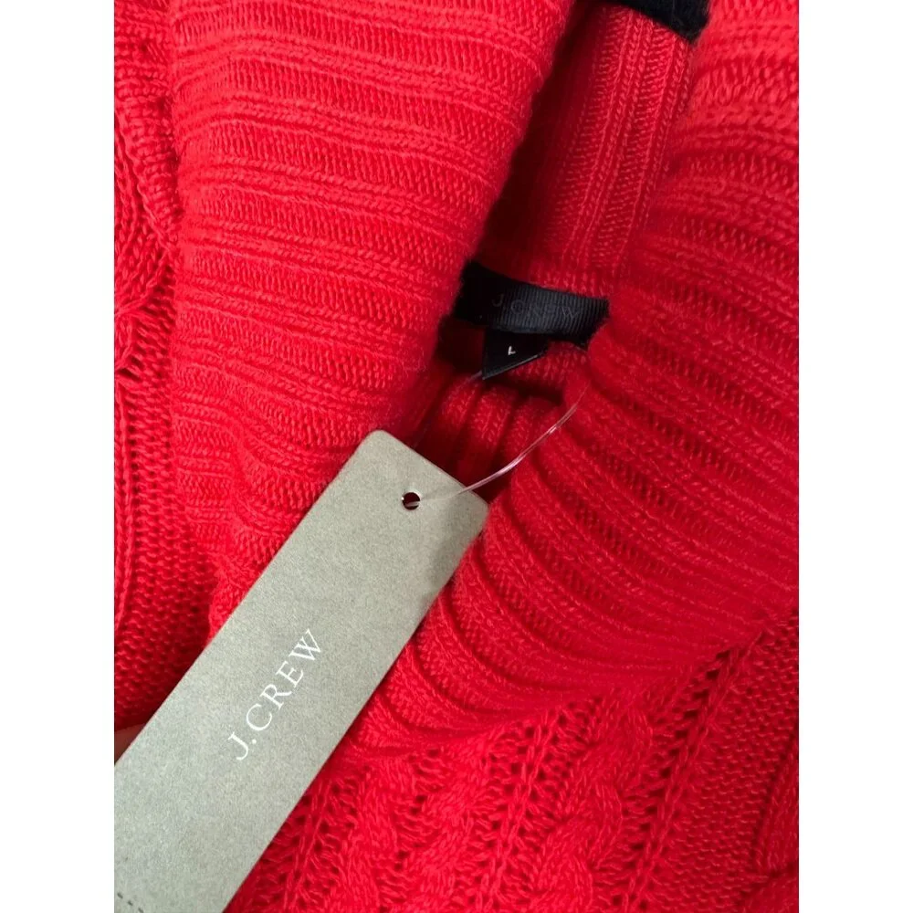 NEW J.Crew Red Cable Knit Turtleneck Sweater Dress Size Large Wool Blend Holiday